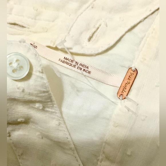 NWOT Free People Short Sleeve Button-Down Shirt Ivory S - Picture 7 of 10